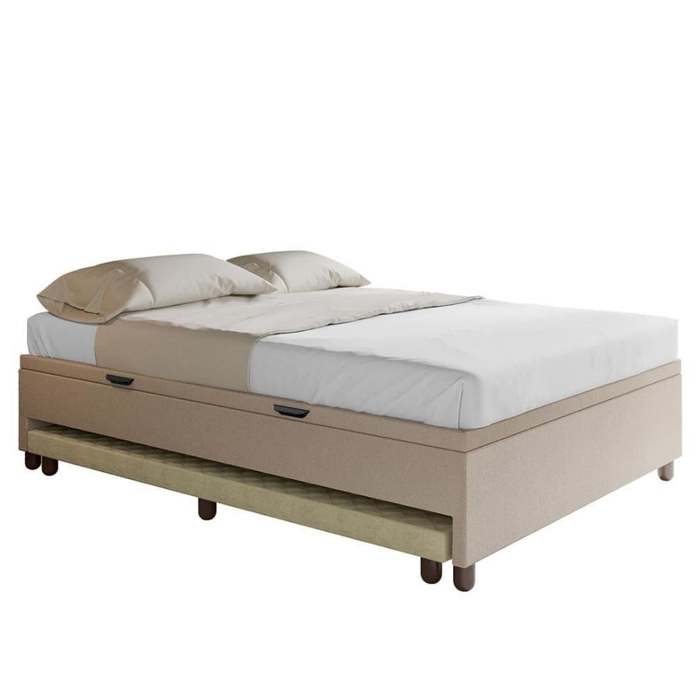 Bicama Casal Box Com Baú 138x188cm Samy S05 Linho Bege - Mpozenato