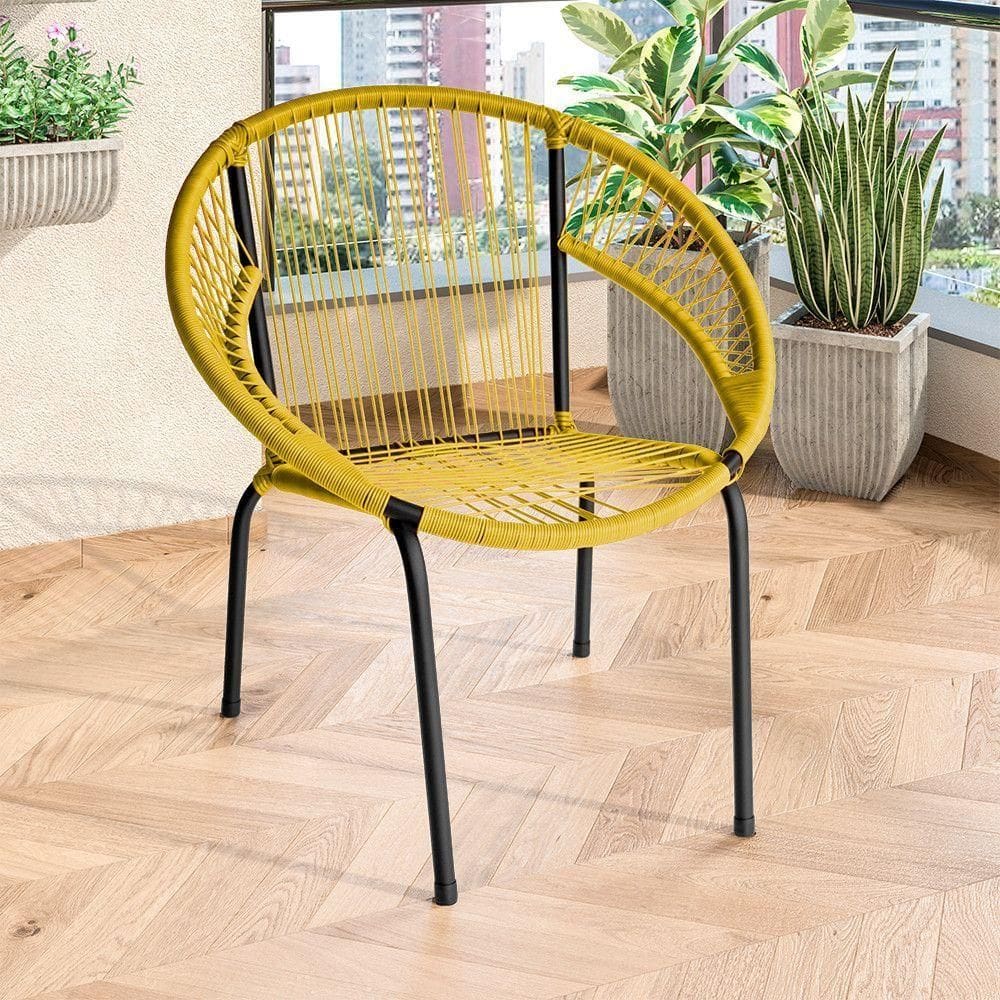 Cadeira De Área Eclipse Tramado Em Fibra Sintética E Aço Amarelo