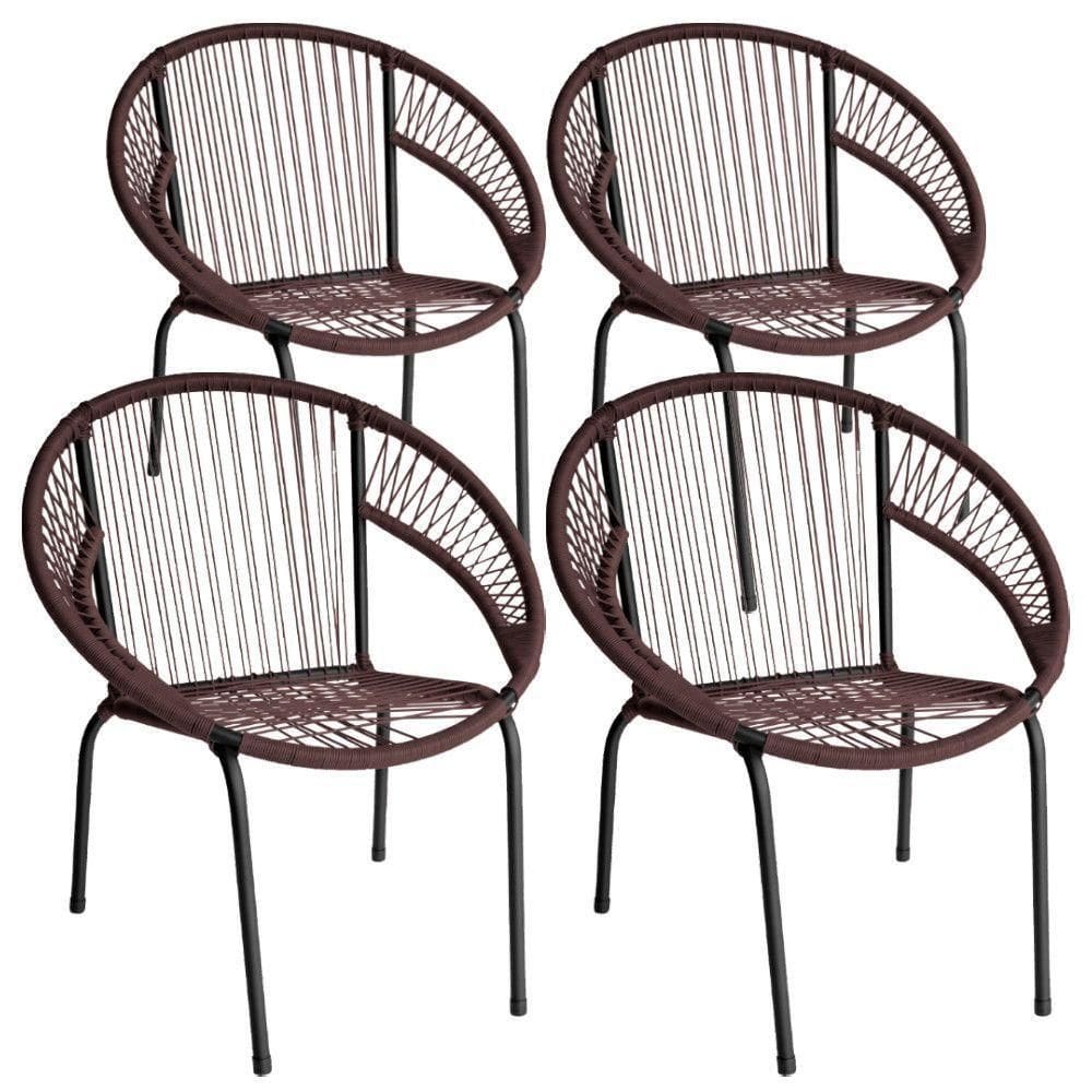 Kit 4 Cadeira De Área Eclipse Tramado Fibra Sintética E Aço