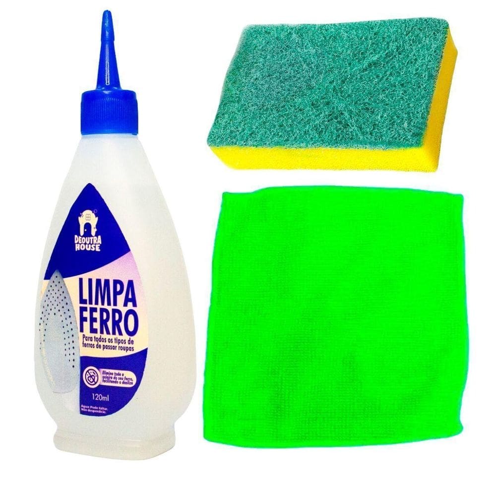 Kit Limpeza De Ferro Passar Roupa Pano Verde Claro E Esponja