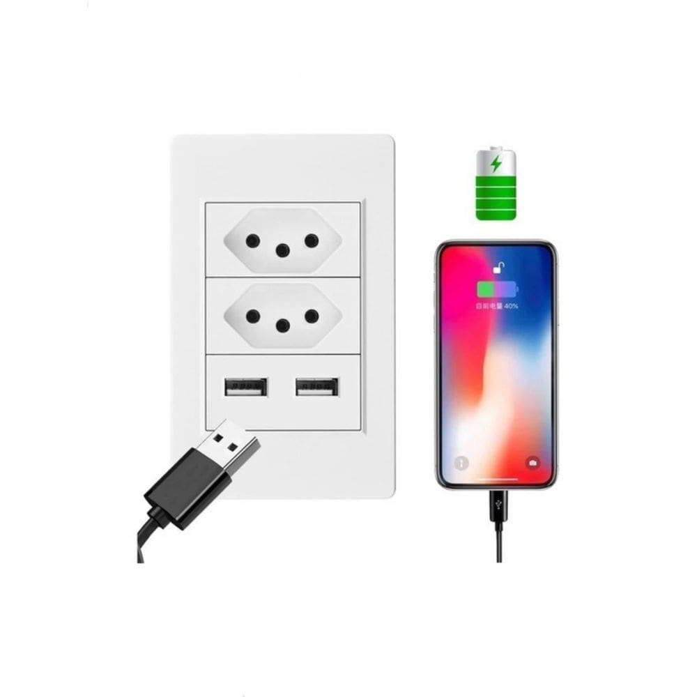 Espelho Tomada Duplo Usb Entrada 3 Pinos Bivolt Carregador