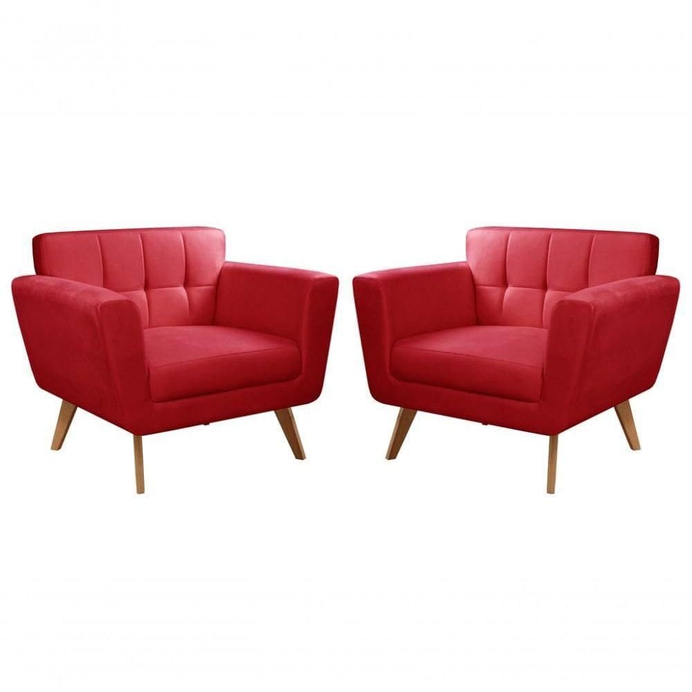 Conjunto 2 Poltronas Bruna Confortável Decorativa Moderna - Suede Vermelho 100