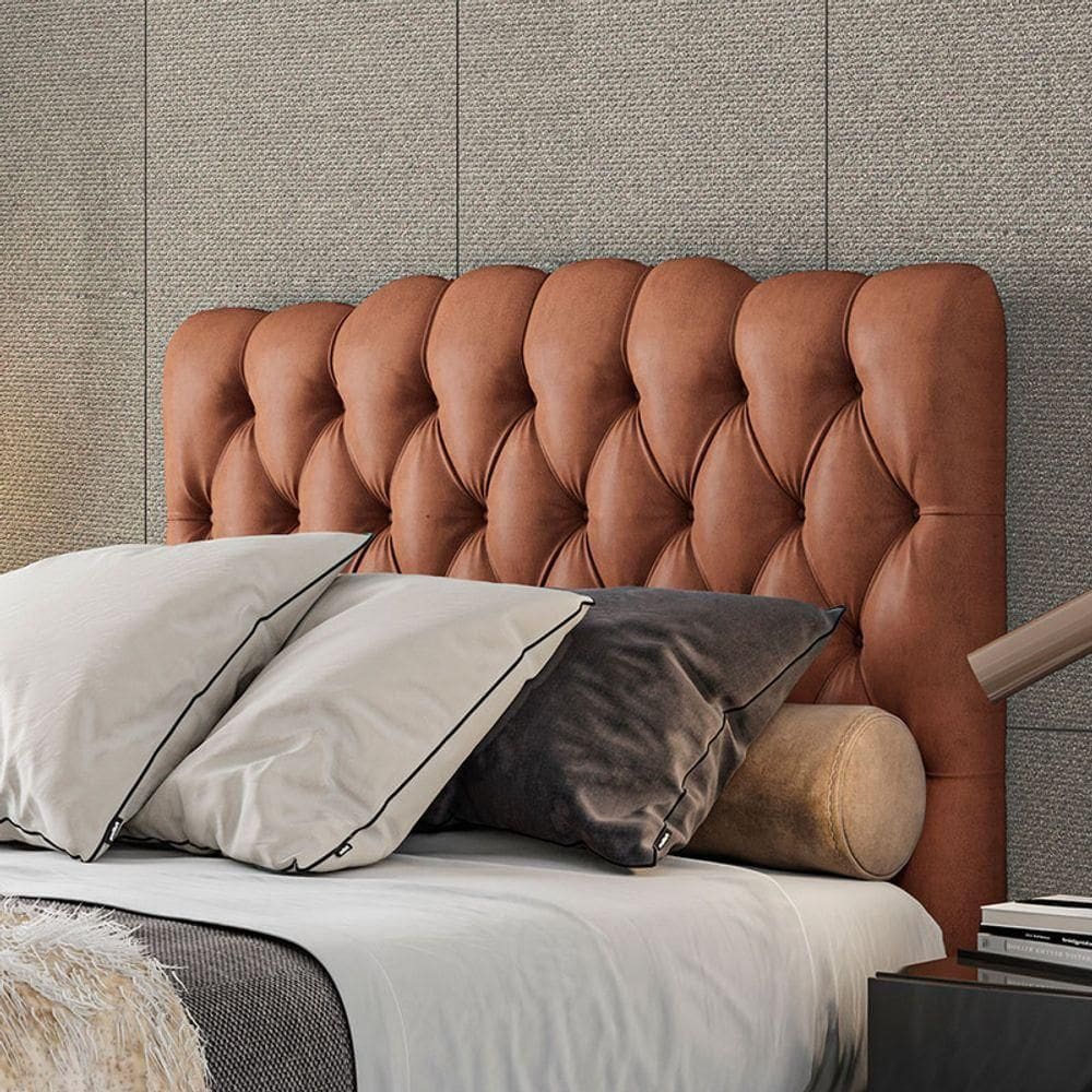 Cabeceira Estofada King 195 Cm Prisma Veludo Cor: Terracota