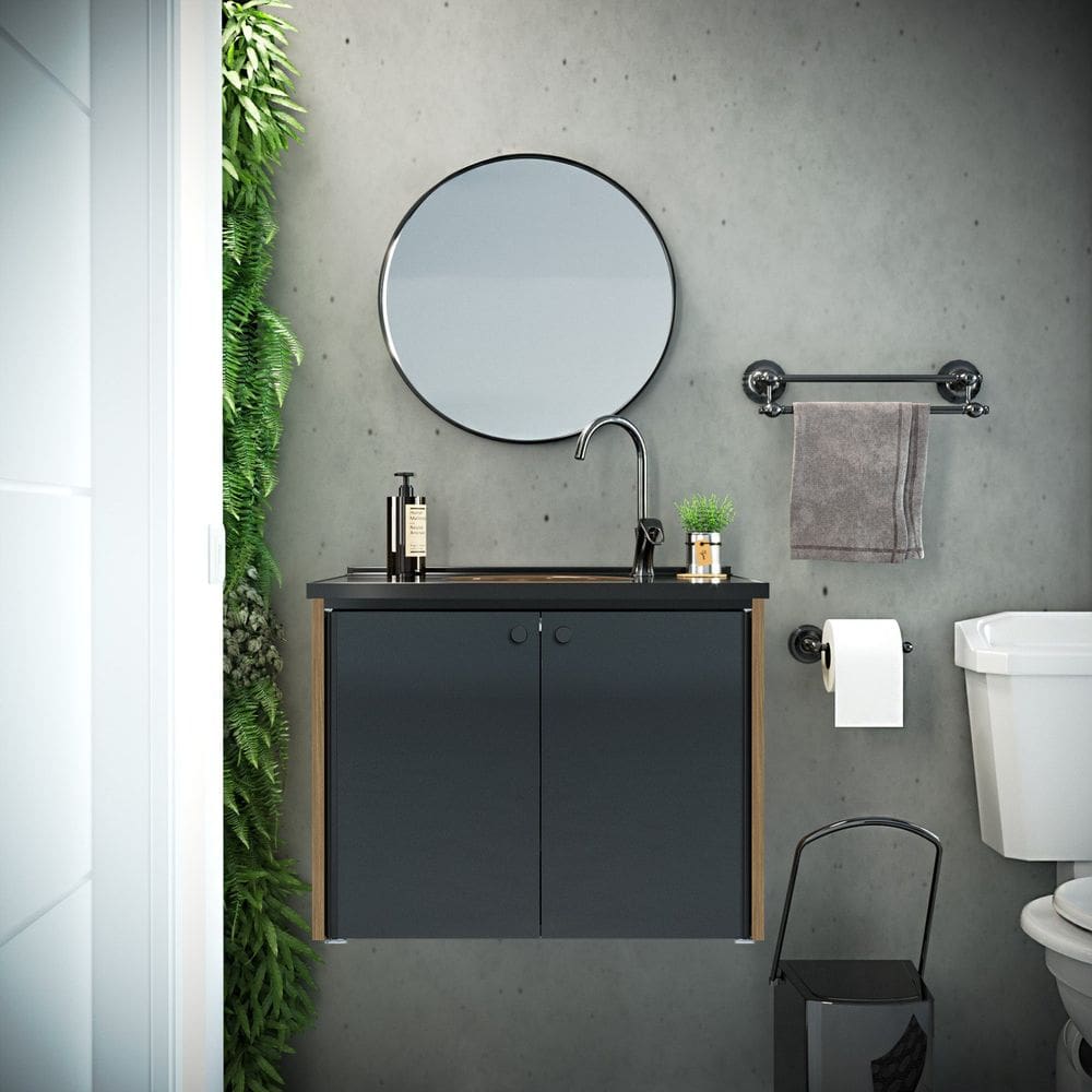 Gabinete para Banheiro 49x60,6cm Fenix Preto / Madeirado