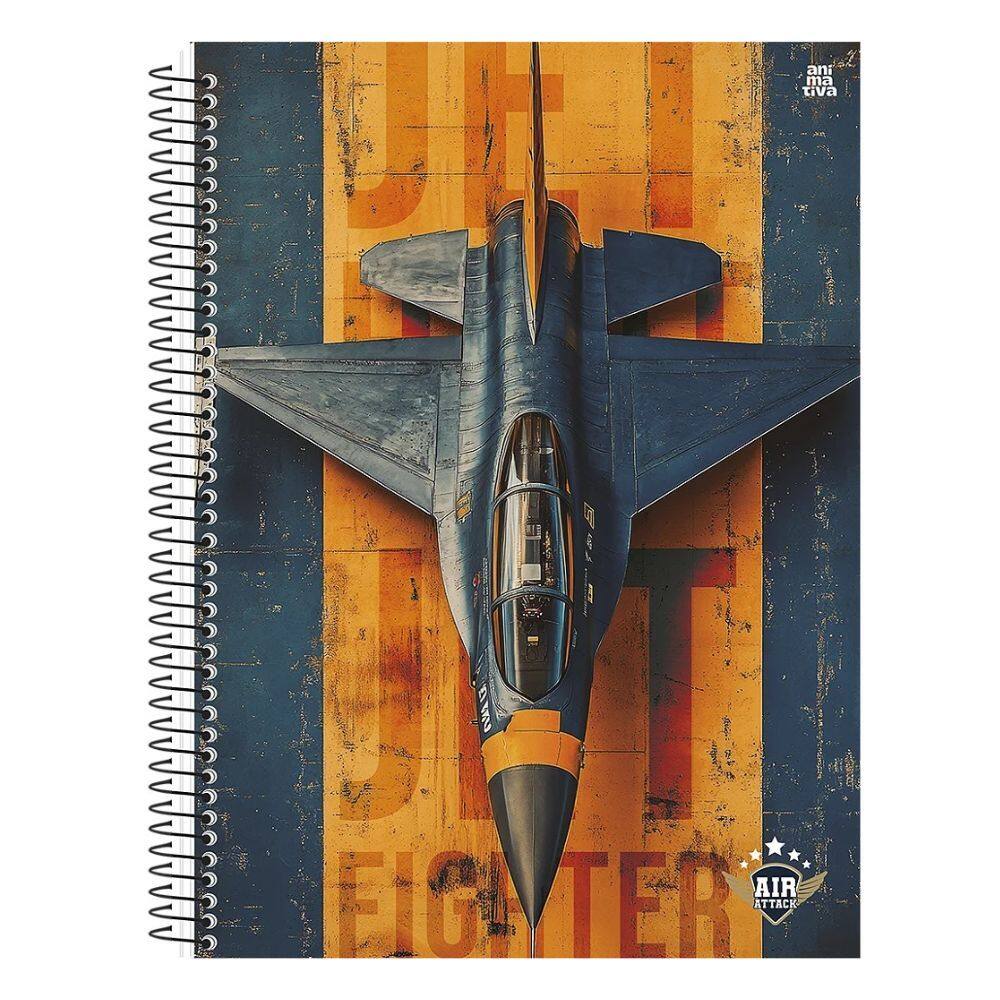 Caderno Espiral Grande Universitario  Air Attack (Aviões de Guerra) 1 Matéria 80 Folhas Capa Dura Animativa