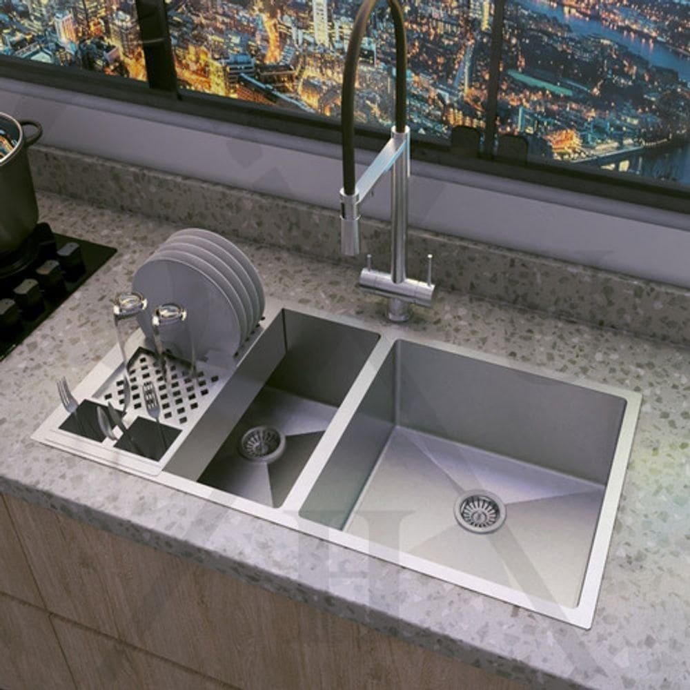 Cuba Dupla Aço Inox Dupla Cozinha Gourmet Luxo Escorredor Lixeira