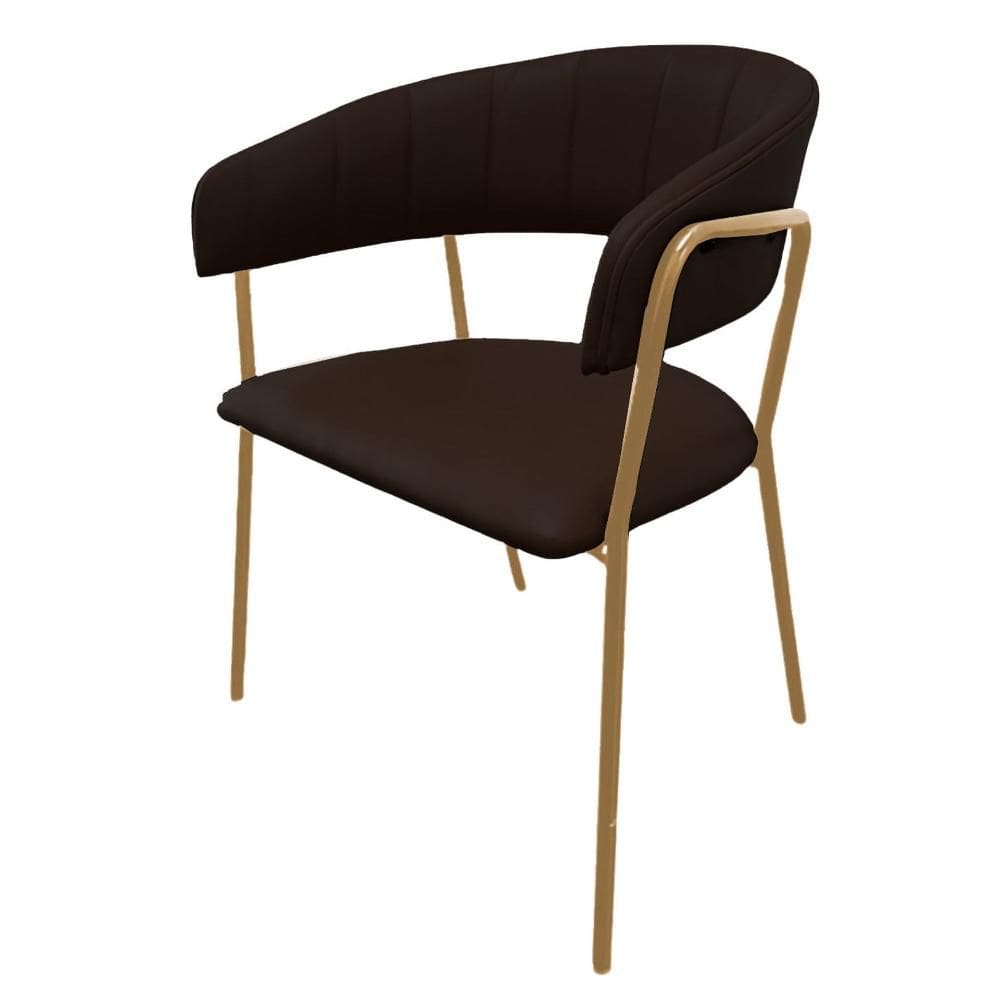 Cadeira com Braços Maraú PSG Móveis Estofada Courrissimo Café com Base Aço Dourado
