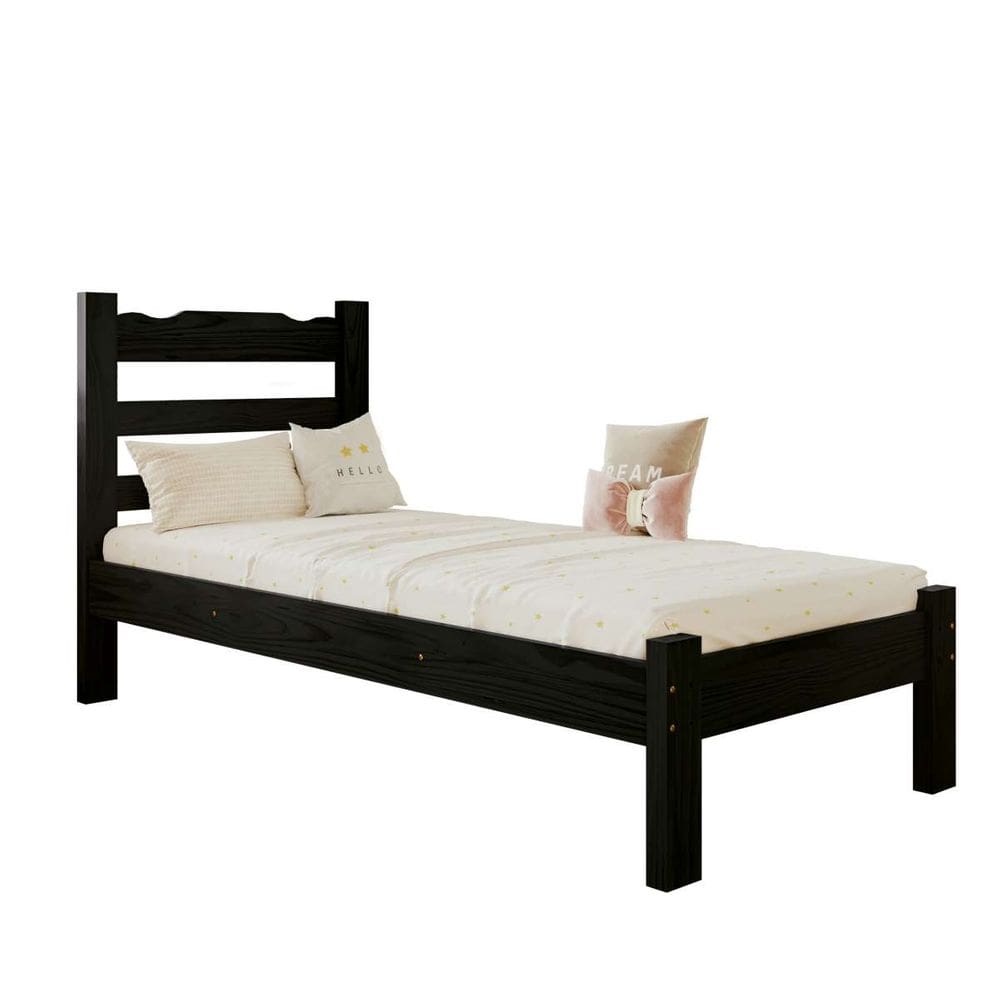 Cama Solteiro Nemargi Madeira Macia Reforçada Cor Preto