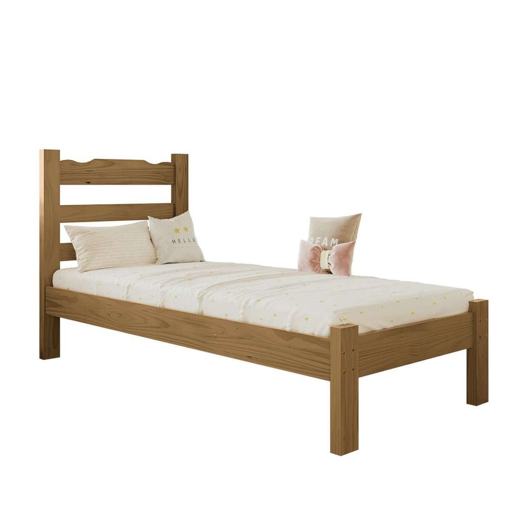 Cama Solteiro Nemargi Madeira Macia Reforçada Cor Nogueira