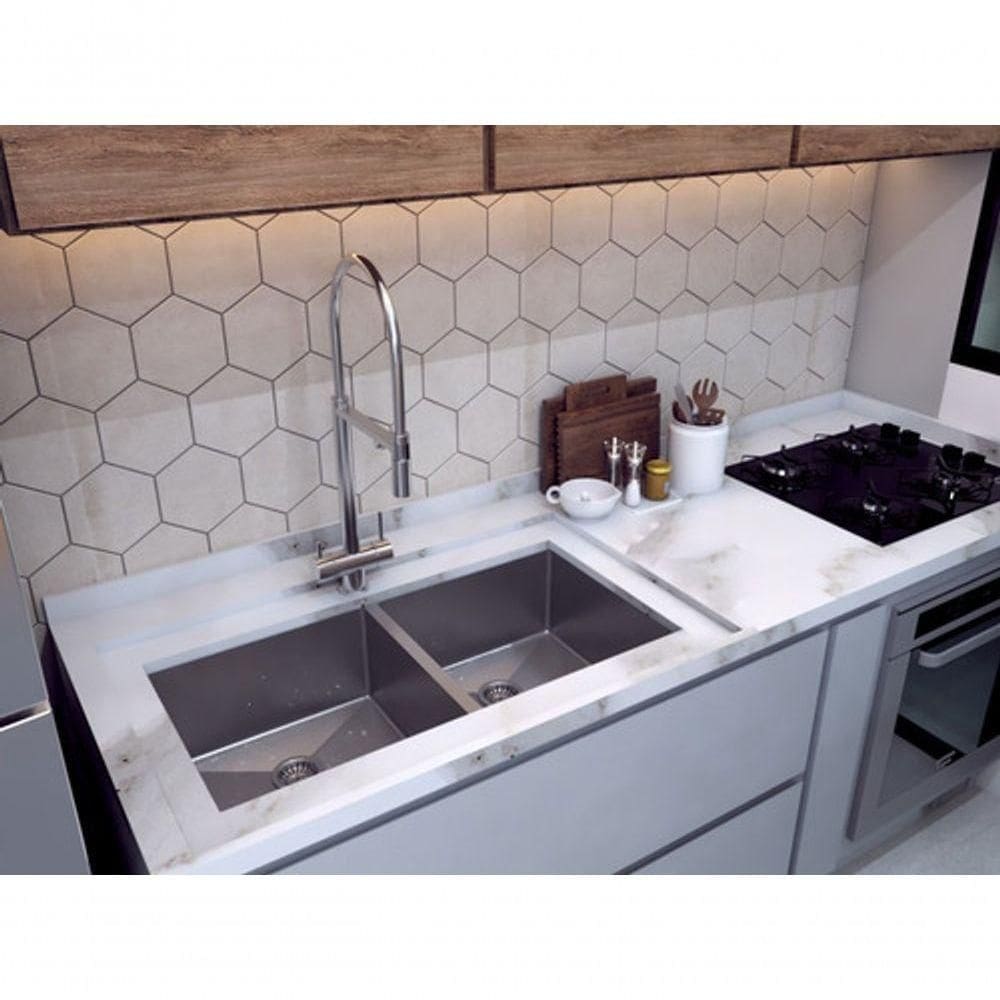 Cuba Cozinha Gourmet Lixeira Aço Inoxidável Pia Dupla 860 X 400