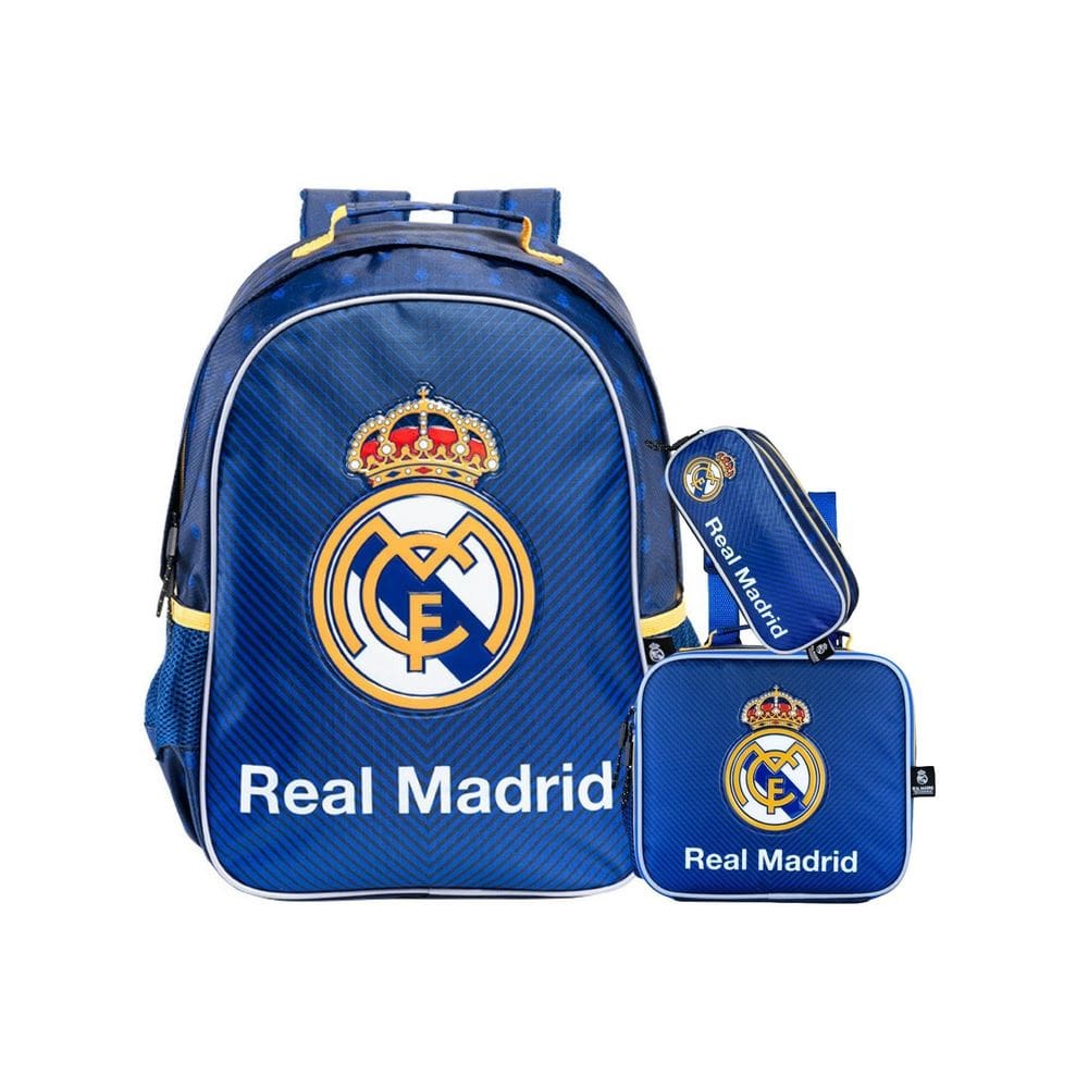 Kit Escolar Real Madrid Mochila Costas + Lancheira + Estojo