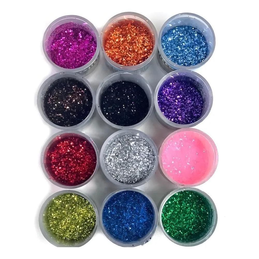 2X Kit C/12 Glitter Purpurina Colorido Em Pó Cada Contém 3G