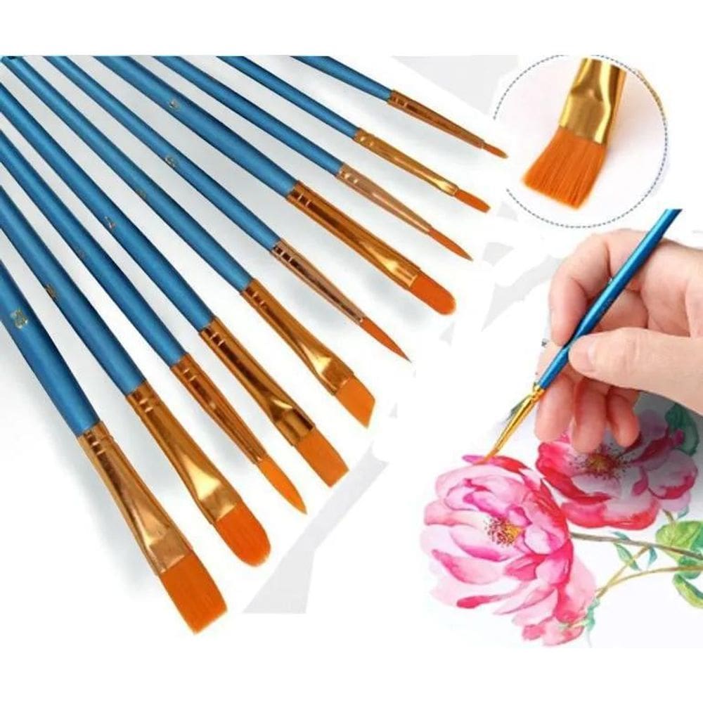 2X Pincel Pintura Óleo Acrílico Aquarela 10 Peç