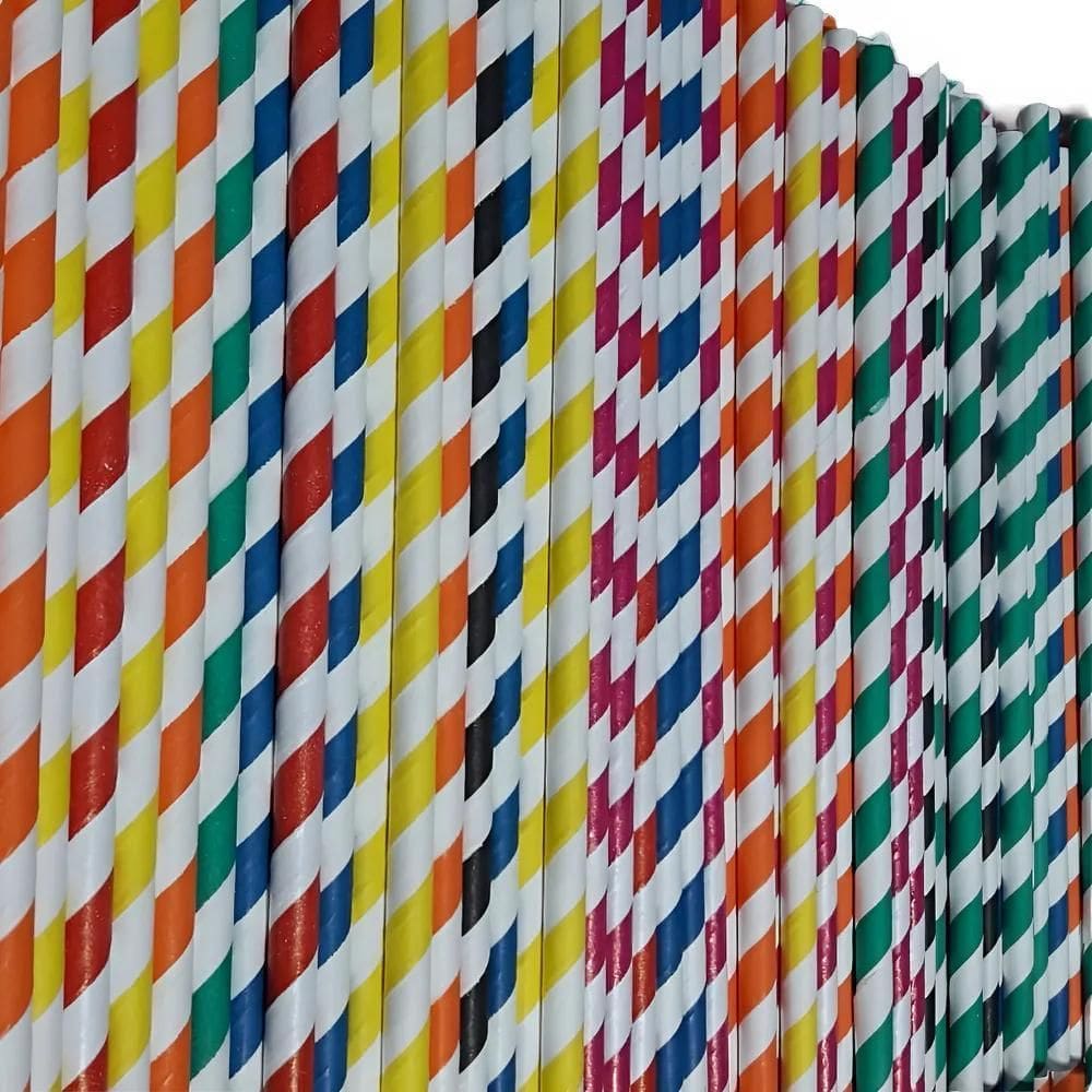 100 Canudo De Papel Drink Colorido Biodegradavel Descartável
