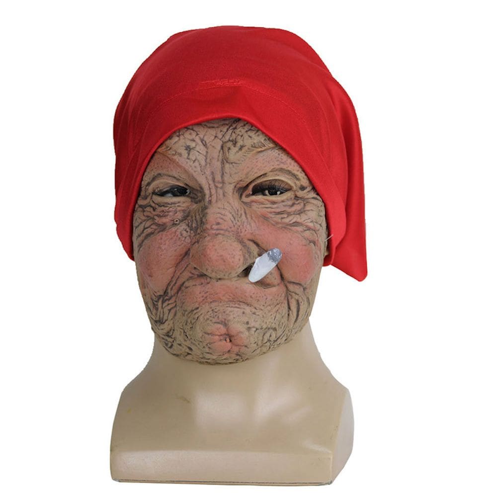 Capacete de látex Smoking Granny Mask de Halloween
