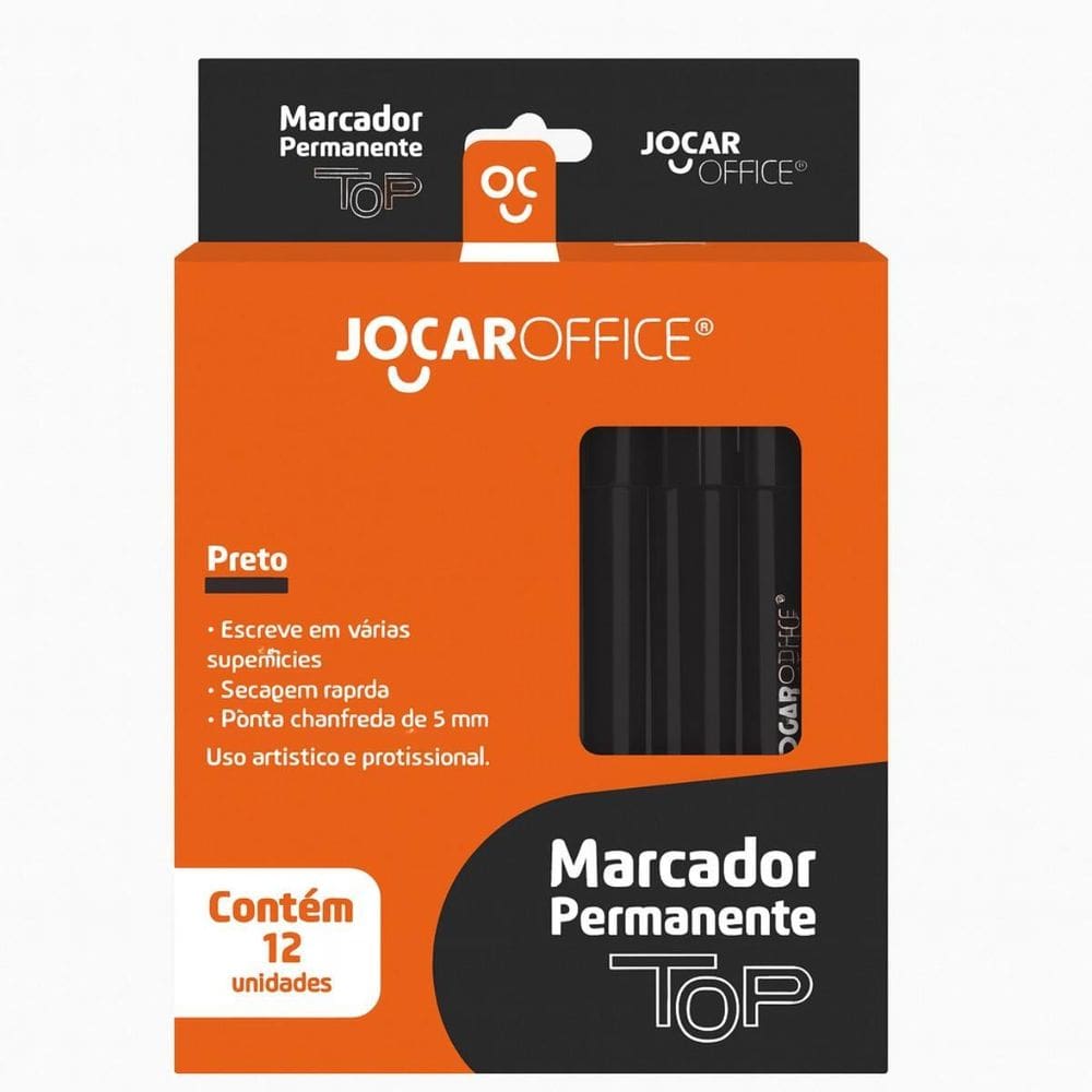 Kit 12 Marcadores Permanente Chanfrada Preto Jocar Office