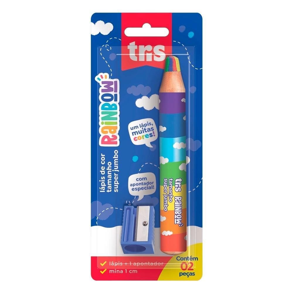 Lápis De Cor Tris 1Cm Jumbo Rainbow Colors + Apontador