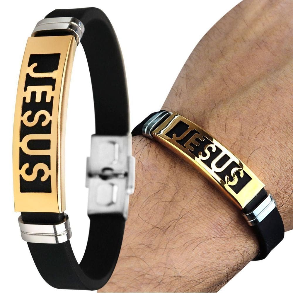 Pulseira Dourada Masculina Jesus Cristo Placa Banhada Ouro
