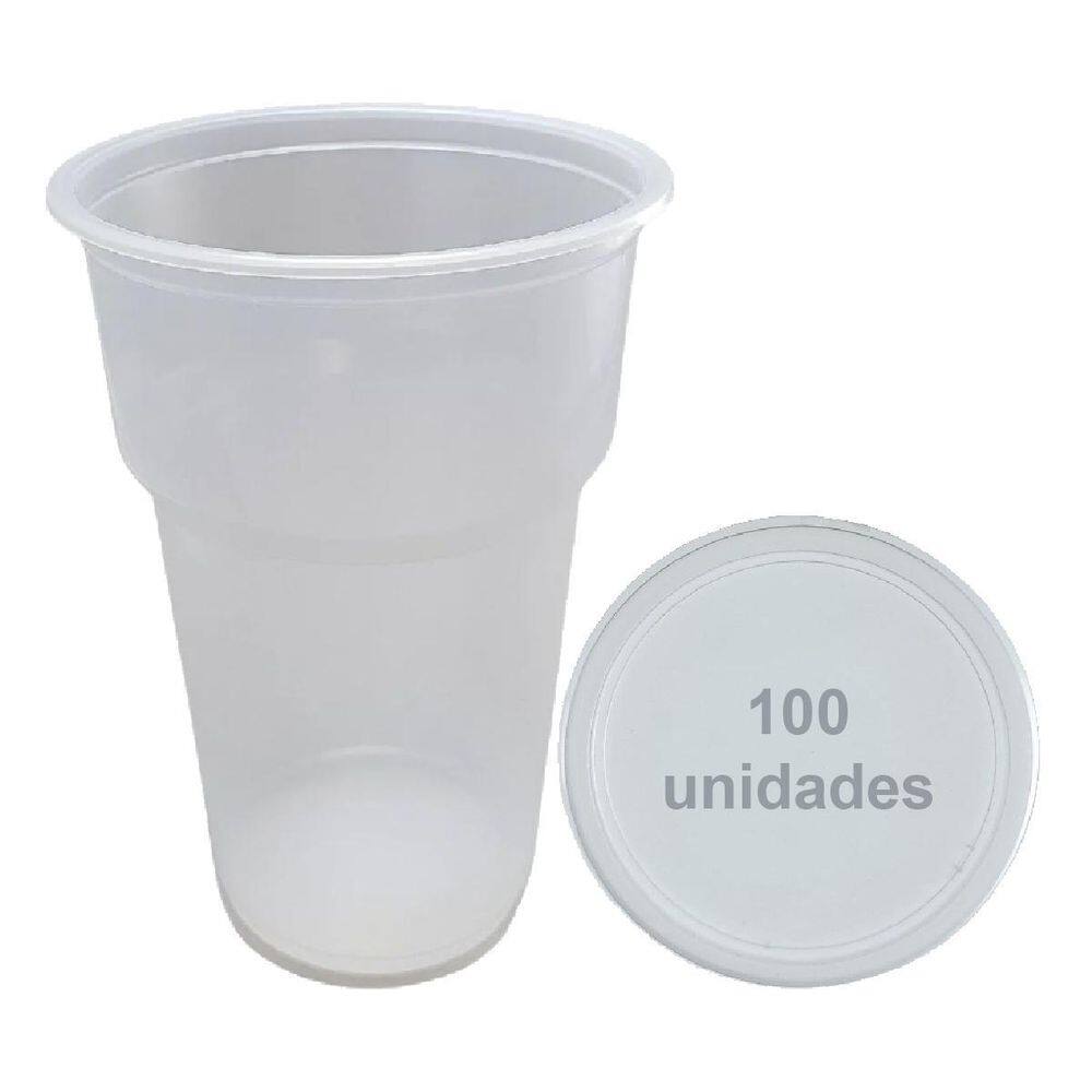Copo Descartável 1000Ml 1Litros 100 Unid Com Tampa Sem Furo