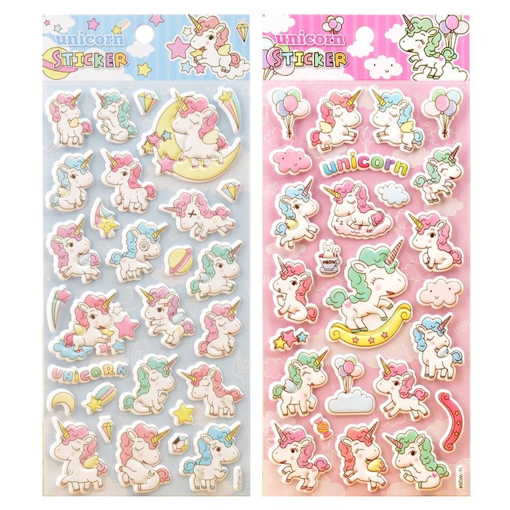 Conjunto de adesivos Unicorn Puffy PVC, decoração fofa para bebês