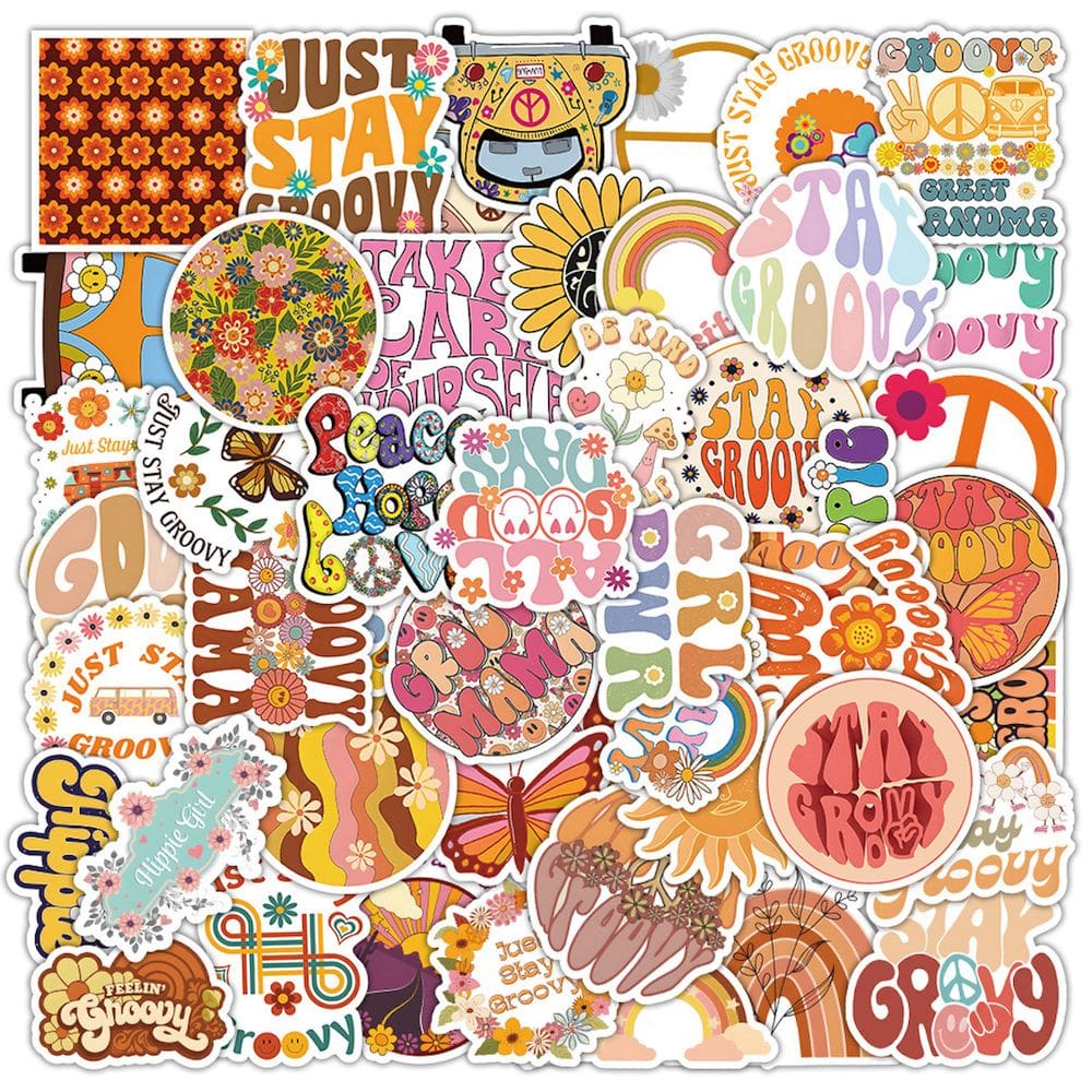 Adesivo Groovy Hippies Anime Vinyl Cartoon 50 unidades para W