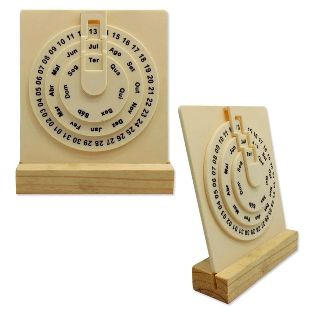 Calendário Permanente Decorativo Mesa Base Madeira E
