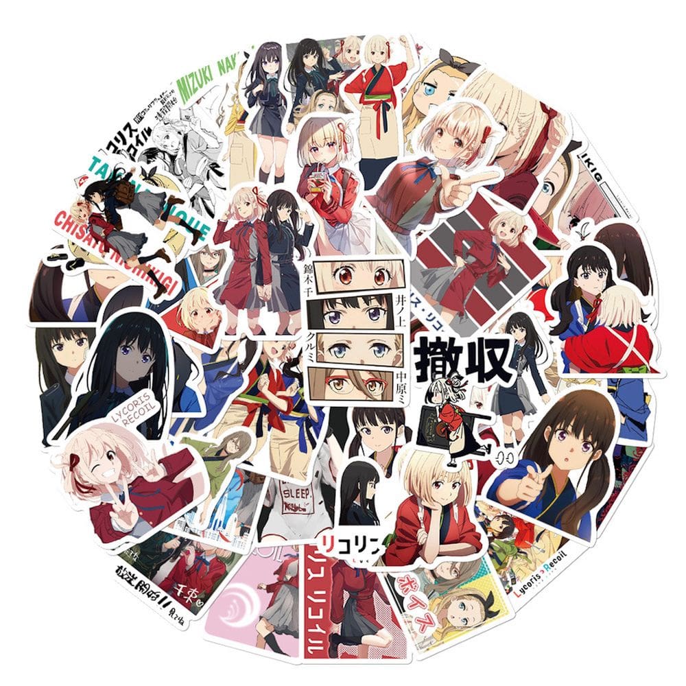 Adesivos Lycoriss Recoils Anime, pacote de 50 unidades, 3-8 cm