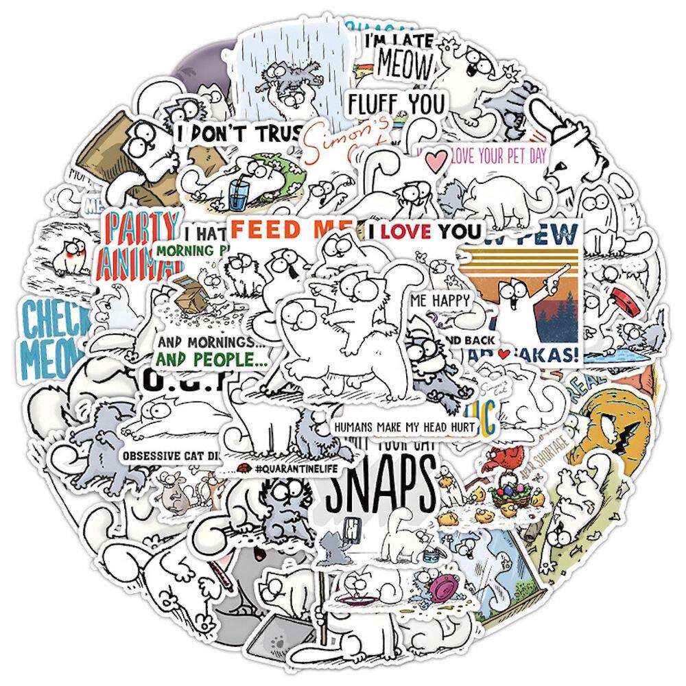 Pacote de adesivos Simons Cat Anime, 50 unidades de palito decorativo de desenho animado