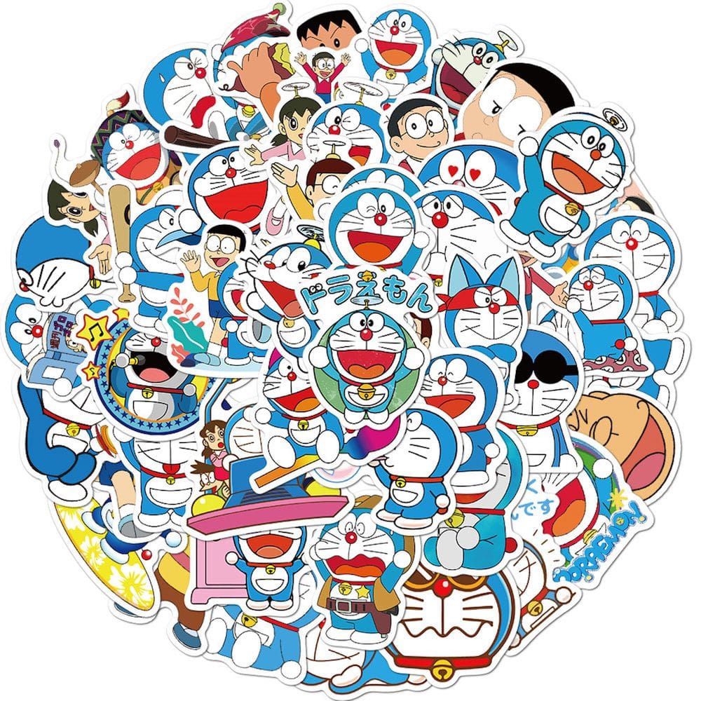 Pacote de adesivos Doraemons Anime, 50 unidades de bastão decorativo de desenho animado