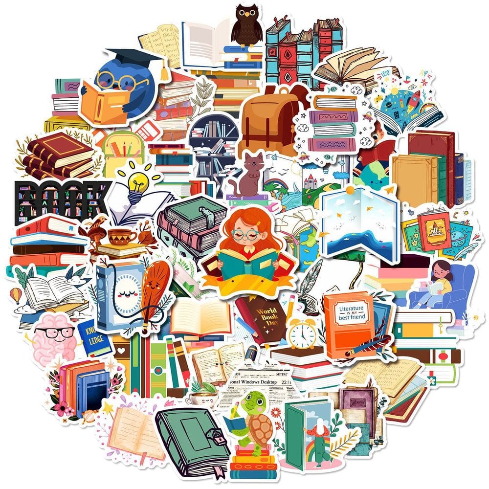 Pacote de adesivos, leitura de livros, anime, vinil impermeável, 50 unidades