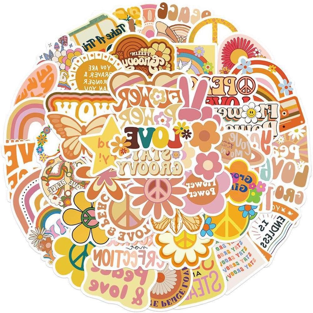 Pacote de adesivos Groovys Bohos Hippies Anime 50 unidades de 5-8 cm