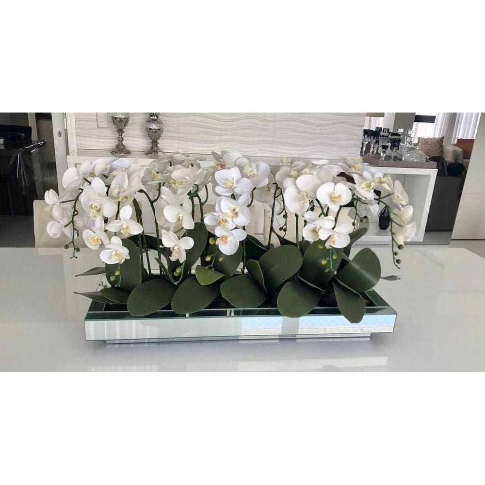 Centro De Mesa Grande Espelhado Prata Decoração 60X25