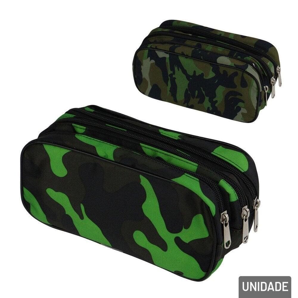 Estojo Escolar 22cm Triplo Camuflado - Tudo em Caixa
