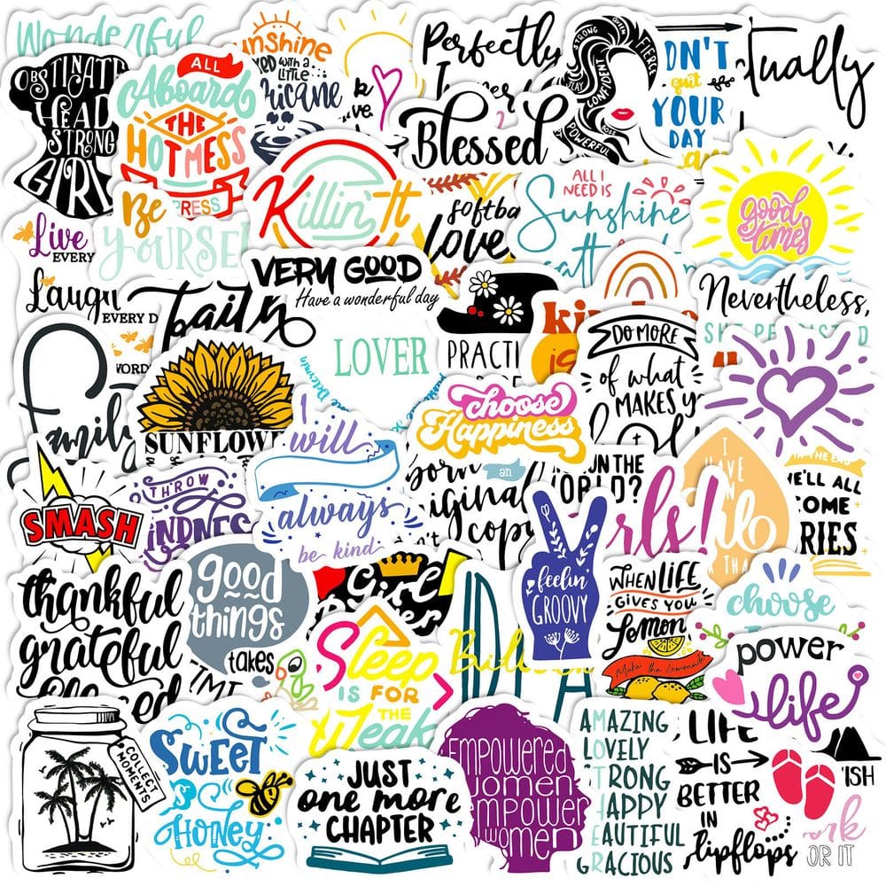 Pacote de adesivos English Letters Inspirational, 50 unidades