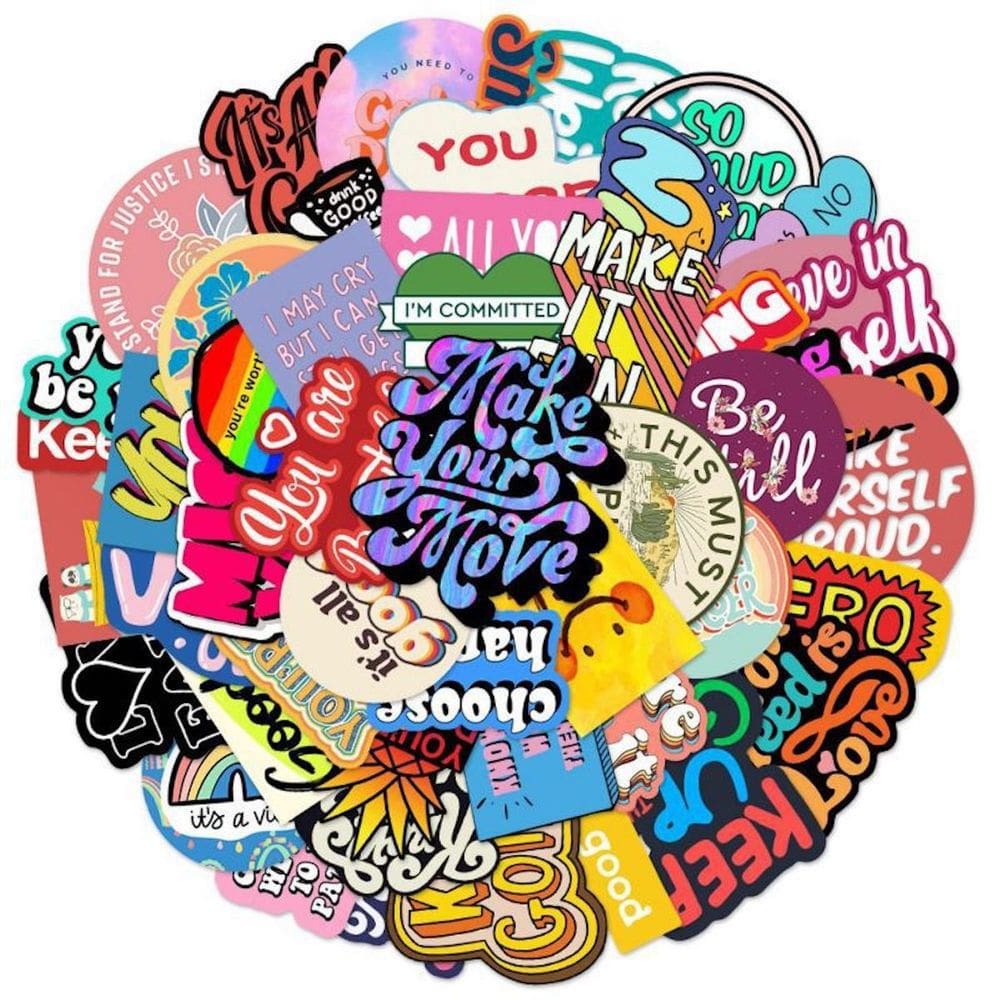 Pacote de adesivos com frases inspiradoras de letras em inglês x50