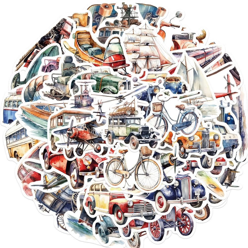 Pacote de adesivos, versões em aquarela de ferramentas de viagem, 50 unidades