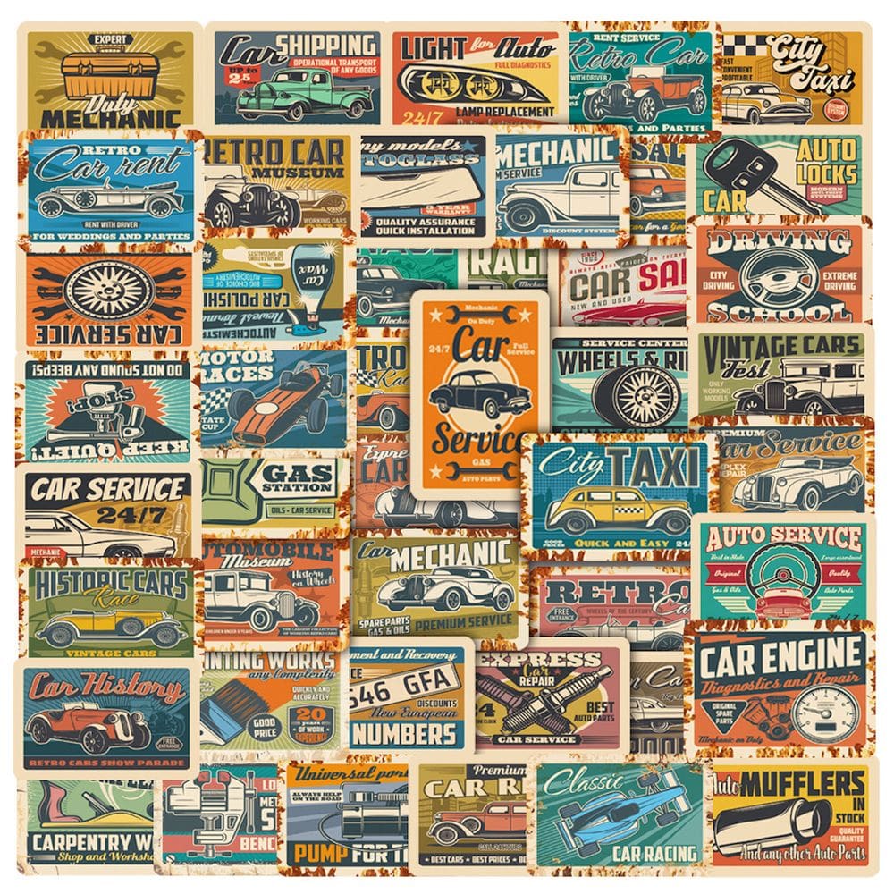 Adesivos Retro Classic Car Anime 50 peças de PVC impermeável