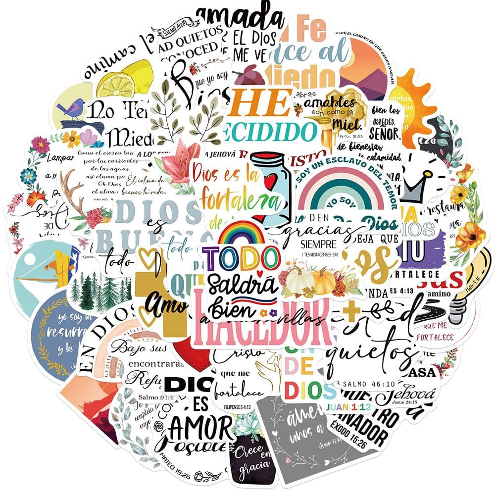 Pacote de adesivos, bíblias em estilo espanhol, anime, vinil impermeável, 50 unidades