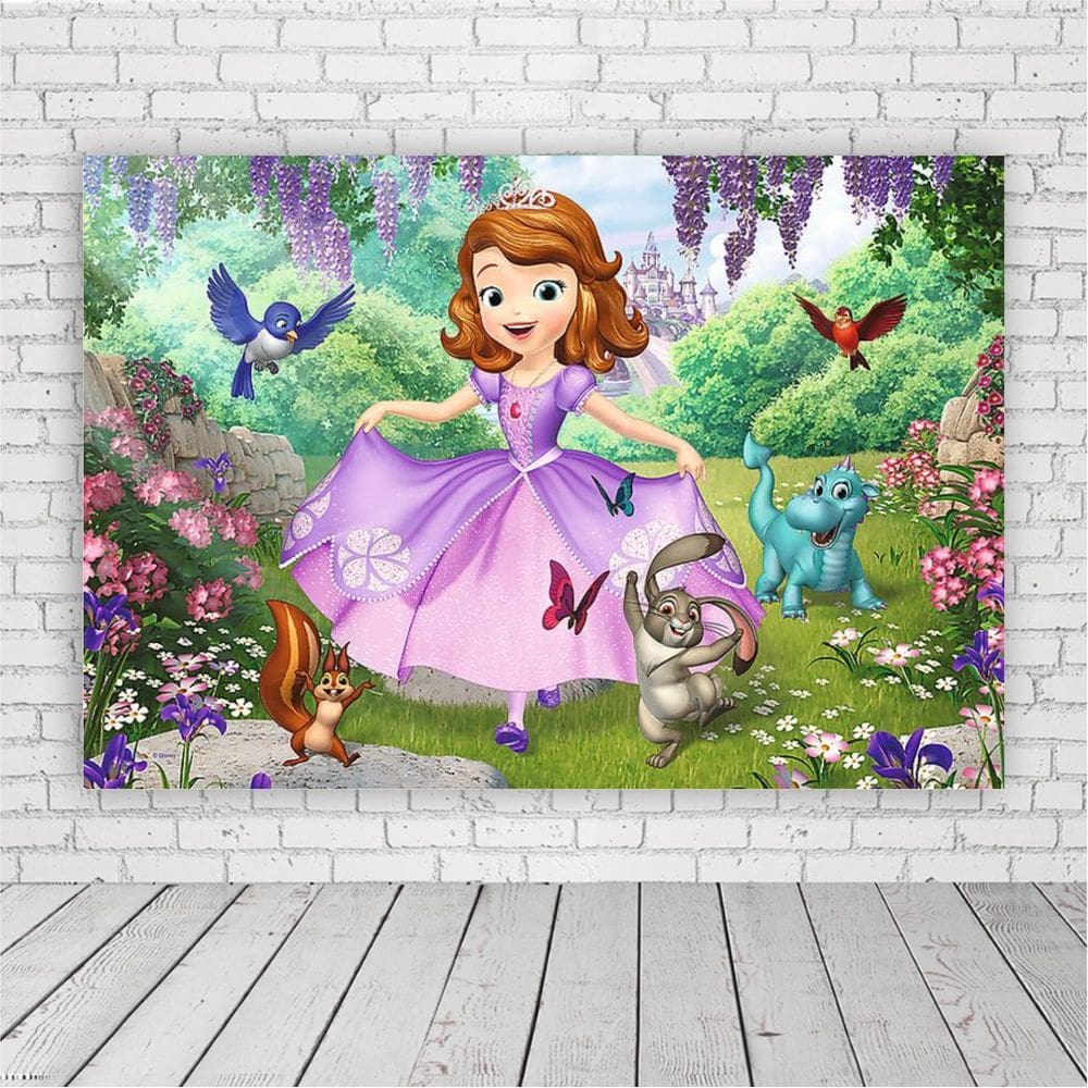 Painel Retangular Princesa Sofia 1,,5X1,0M Lona Fosca