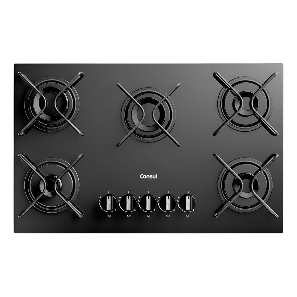Cooktop 5 Bocas Gas Bivolt Vidro Preto 73x46cm - Consul