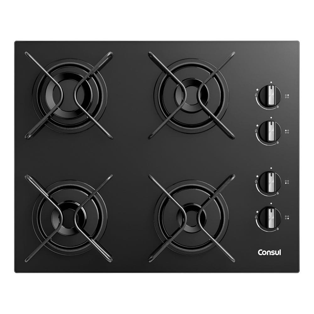 Cooktop 4 Bocas Gas Bivolt Vidro Preto 56,5x46cm - Consul