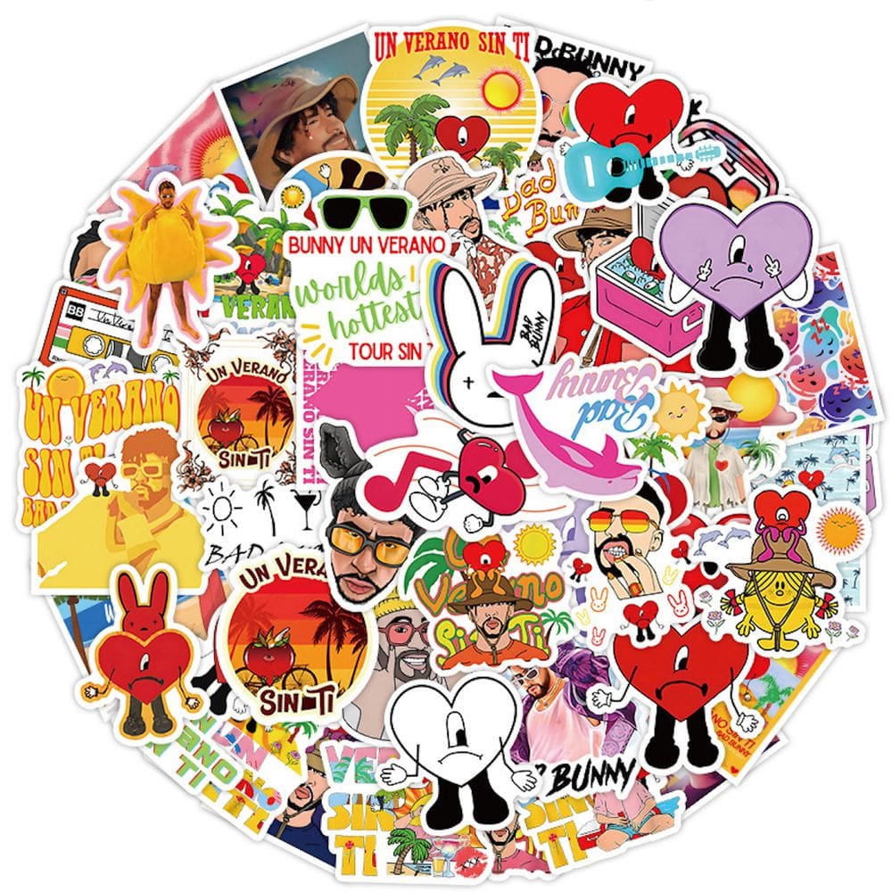 Conjunto de adesivos Anime Bads Bunnys Vinyl Cartoon 50 unidades para água