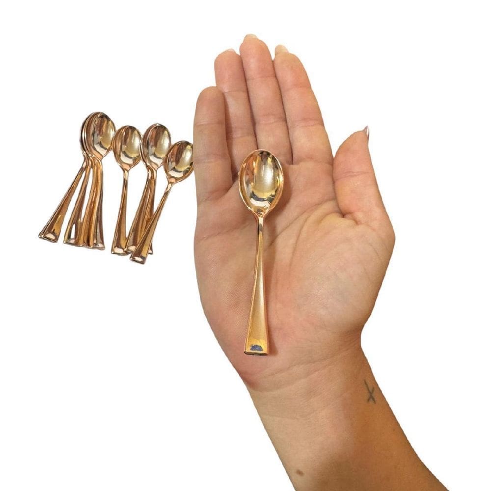 Combo 20 Mini Colher Plástico Premium Rosê Gold Descartável