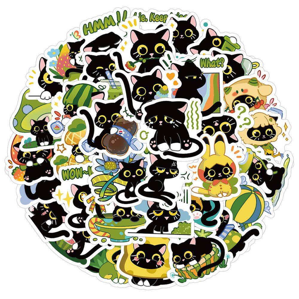Pacote de adesivos Black Cats Anime, 60 peças de desenho animado decorativo