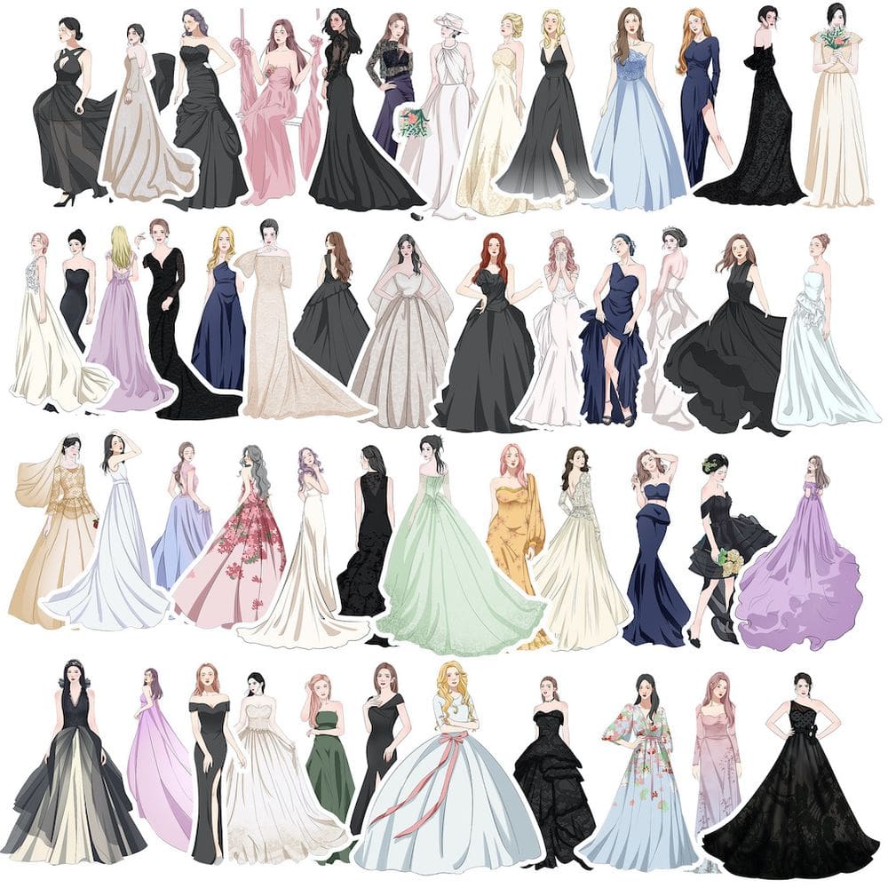 Pacote de adesivos: vestido de noiva, anime, 50 peças de desenho animado decorativo