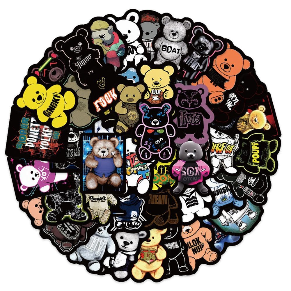 Pacote de adesivos Cute Bear Anime, 50 peças de desenho animado decorativo