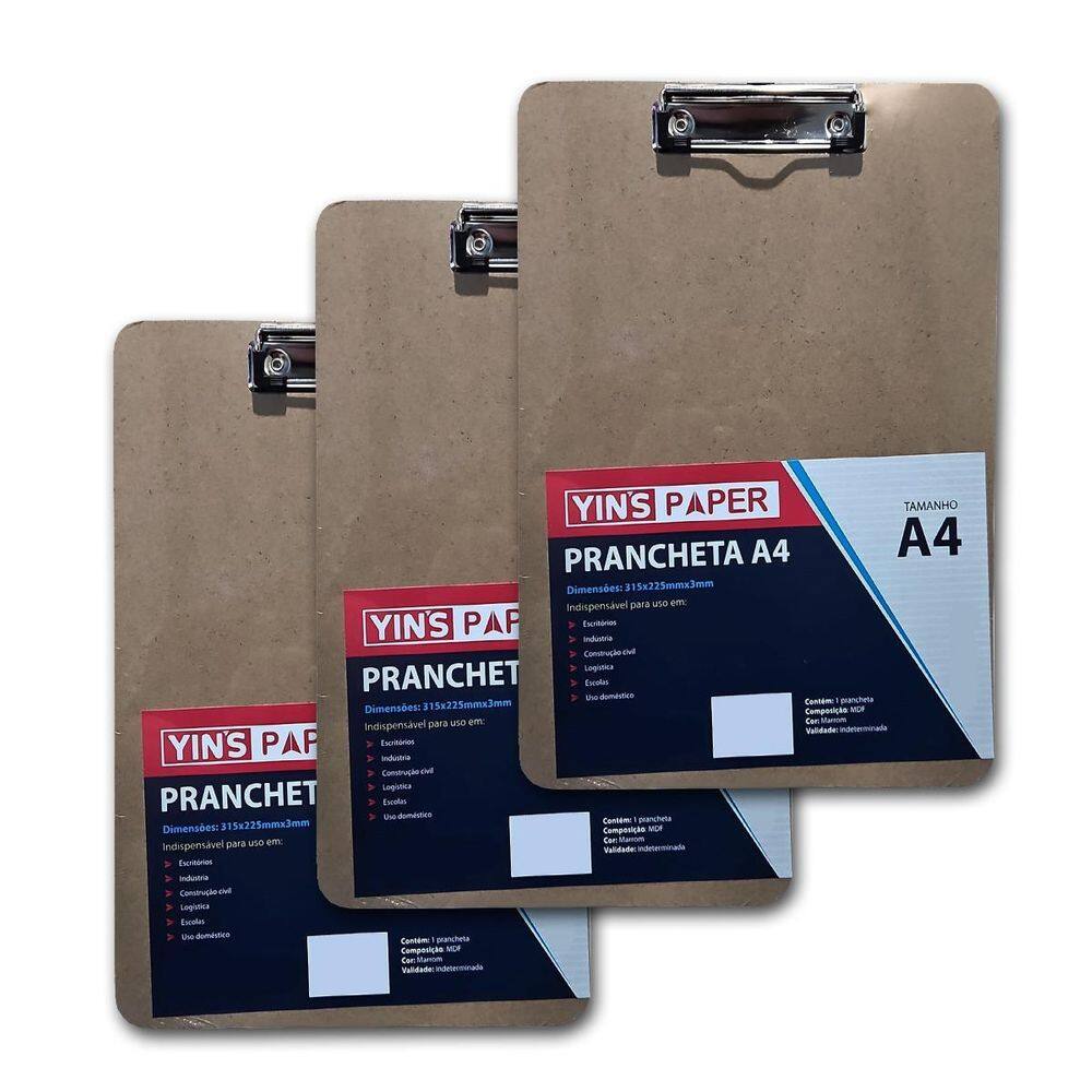 Kit 3 Pranchetas De Madeira A4 Mdf Predendor Metal 31X22
