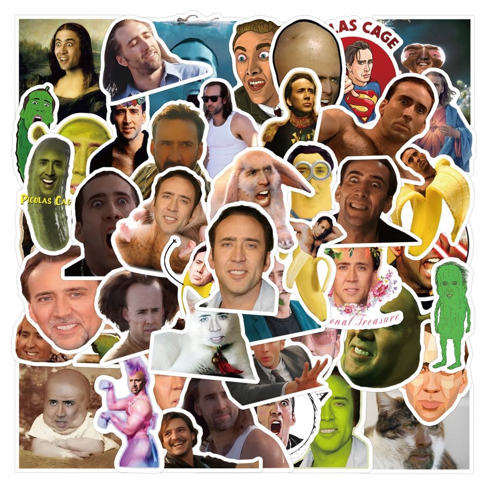 Adesivos Nicolas Cages, vinil impermeável, anime, 50 unidades