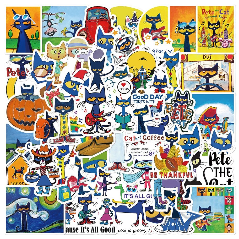 Pacote de adesivos Peters Cats Anime, vinil impermeável, 50 unidades