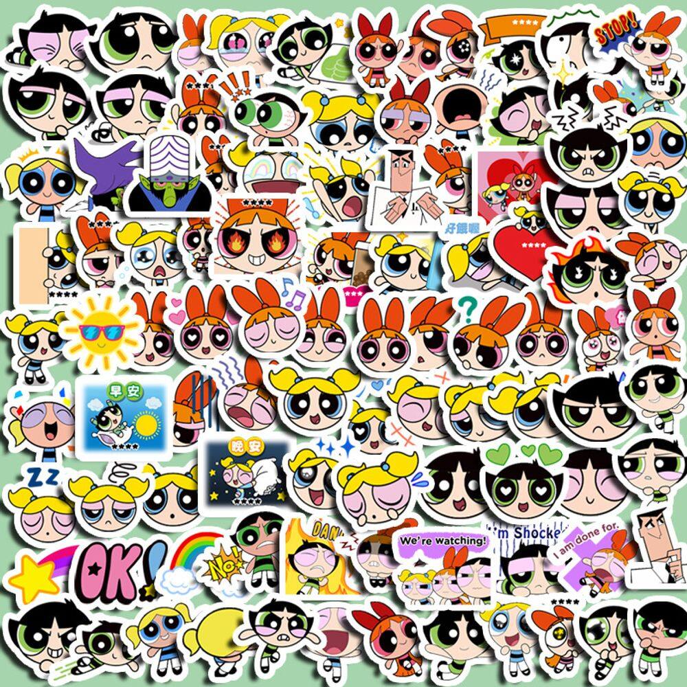 Adesivos de vinil impermeável Powerpuff Girls, anime, 100 unidades